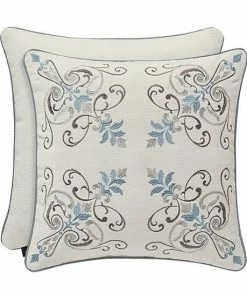 Five Queens Court Garrison White 18" Square Embellished Decorative Throw Pillow