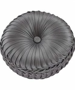 Five Queens Court Houston Charcoal Tufted Round Decorative Throw Pillow