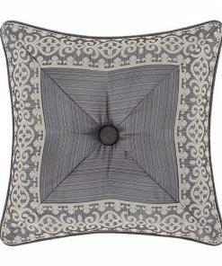 Five Queens Court Houston Charcoal 18" Square Embellished Decorative Throw Pillow