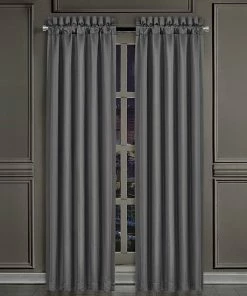 Five Queens Court Darwin Charcoal 84" Set Of 2 Window Curtain Panels